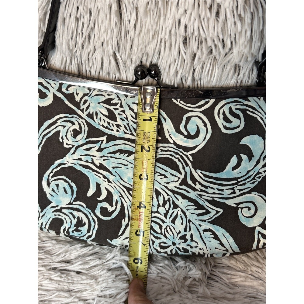 TALBOTS Kisslock Frame Shoulder Bag Brown Turquoise Paisley Print Silk Blend NWT - Picture 9 of 10